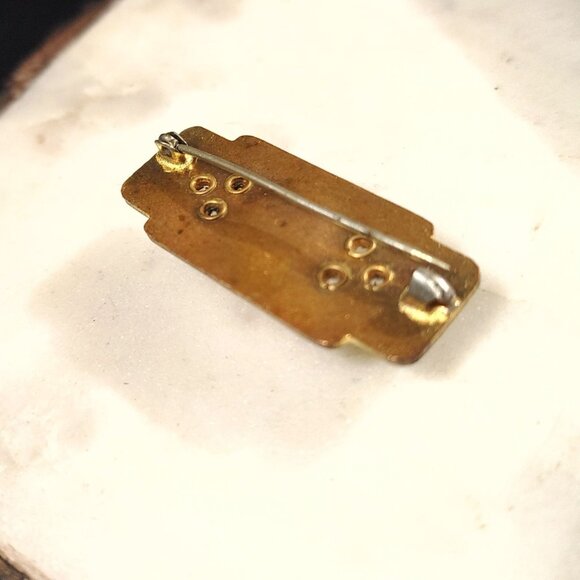 Vintage Art Deco Classic Clear Enamel Rhinestone Brooch Pin Green Black C Clasp - Picture 6 of 9